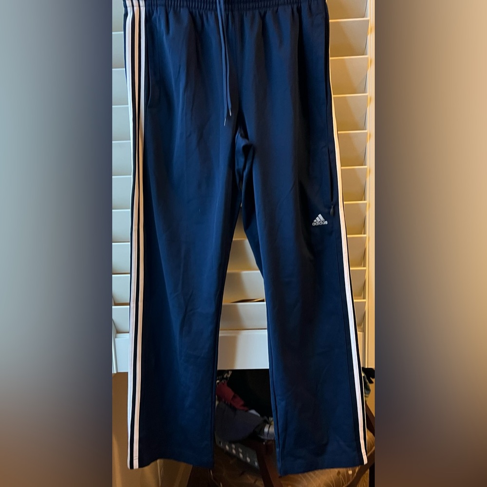 Adidas - Large - Navy - Fleece Track Pants - Drawstring Pockets some Zip